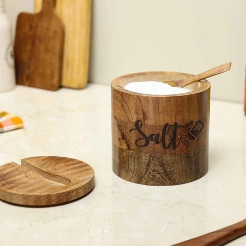 Dudki Wooden Salt Box with Spoon