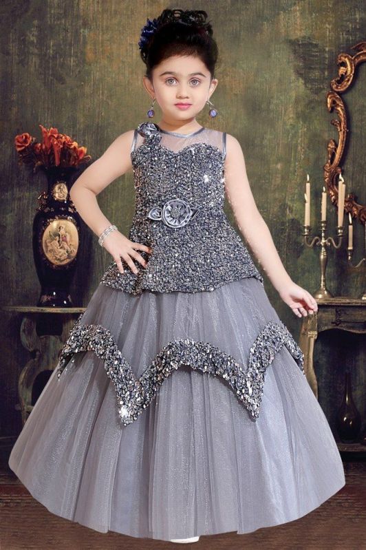 Girls Gray Designer Gown