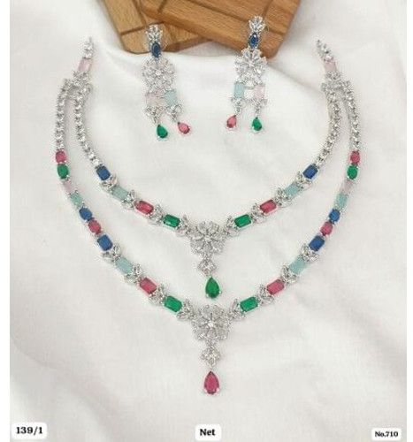 American Diamond Double Layer Necklace Set