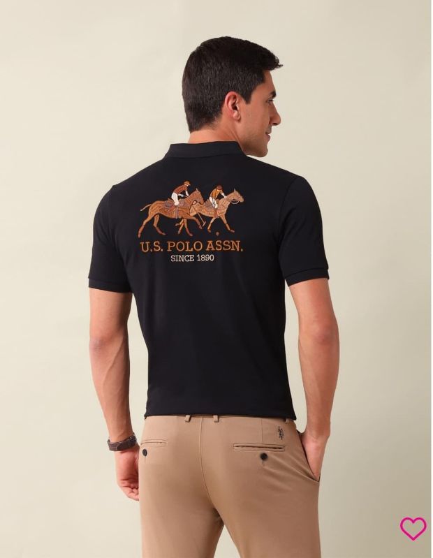 Cotton Polo Black Printed T Shirts