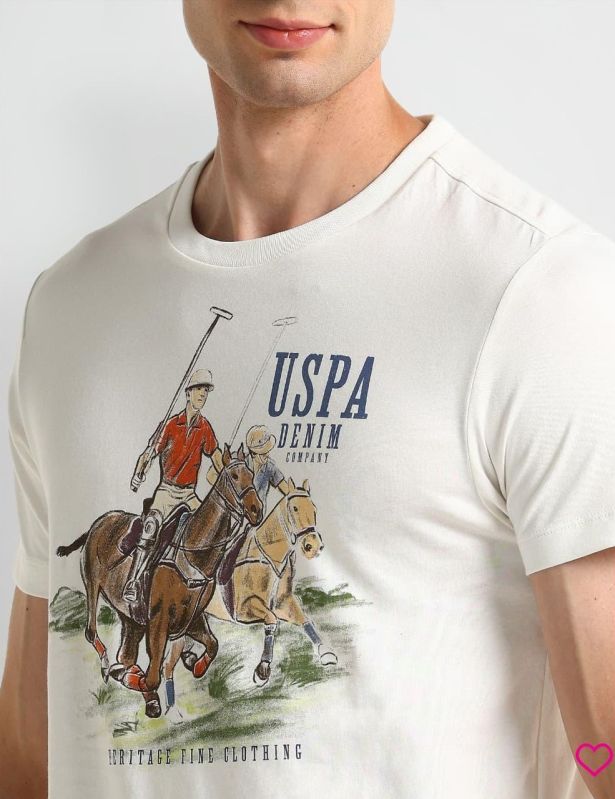 Cotton Round Neck White Printed T Shirts