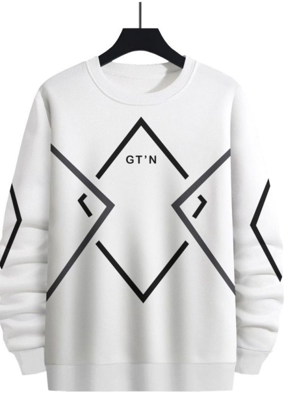 White Printed Full Sleeve Round Neck T Shirt