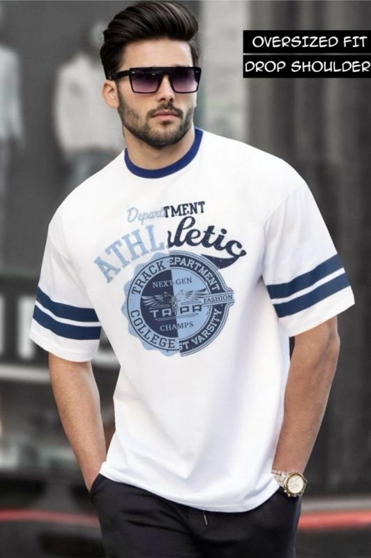 White Printed Oversize Drop Sholder T Shirts