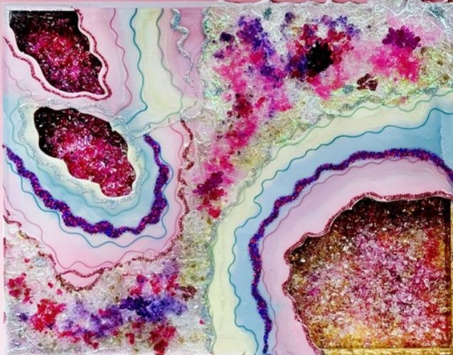 Handmade Pink Geode Multi Color Wall Art