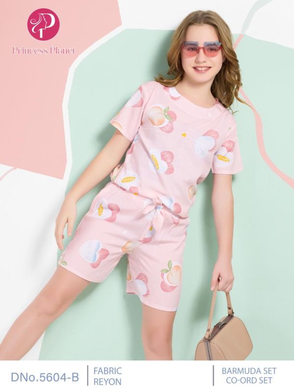 Girls Rayon Printed Bermuda Co Ord Set