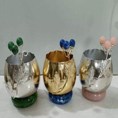 Decorative Metal Egg Stands with Stone Bases Set OF 3 Pcs