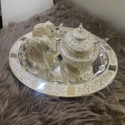 Royal Silver Plated Elephant Serving Tray Gift Set
