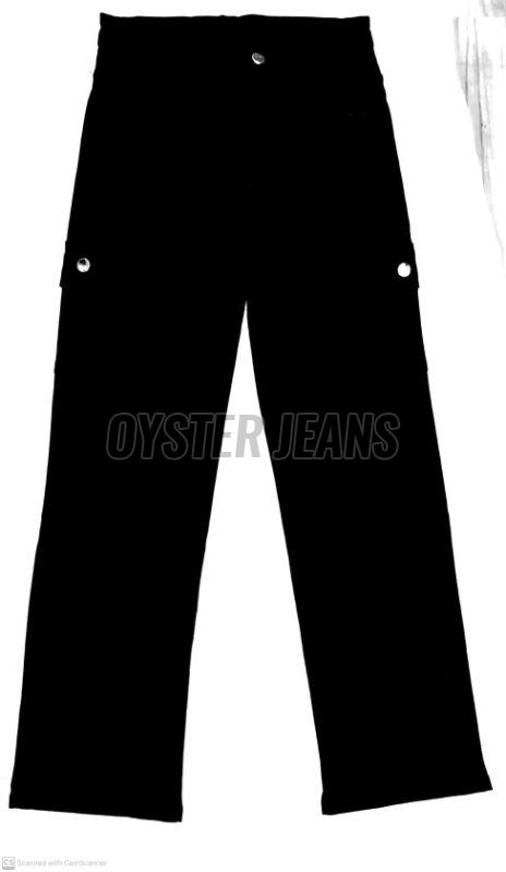 Black Stretchable Girls Straight Fit Cargo Denim Jeans with Side Pockets &AMP; Inner Elastic Belt