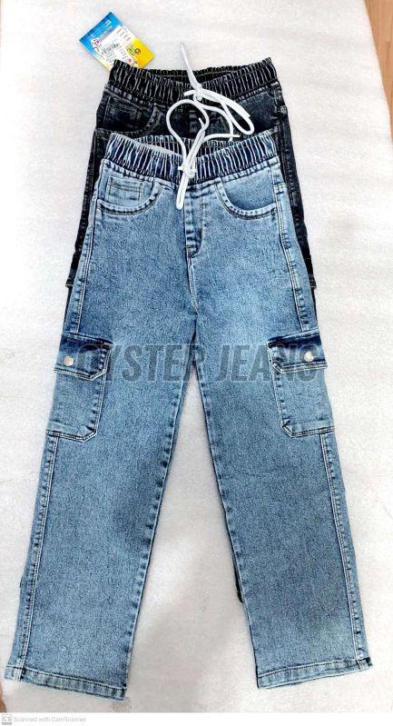Girls Stretchable Cargo Fit Denim Jeans with Side Pockets & Full Elastic Waist