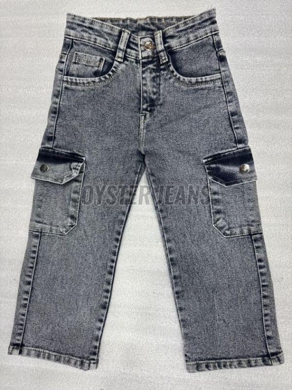 Grey Stretchable Straight Fit Girls Cargo Denim Jeans