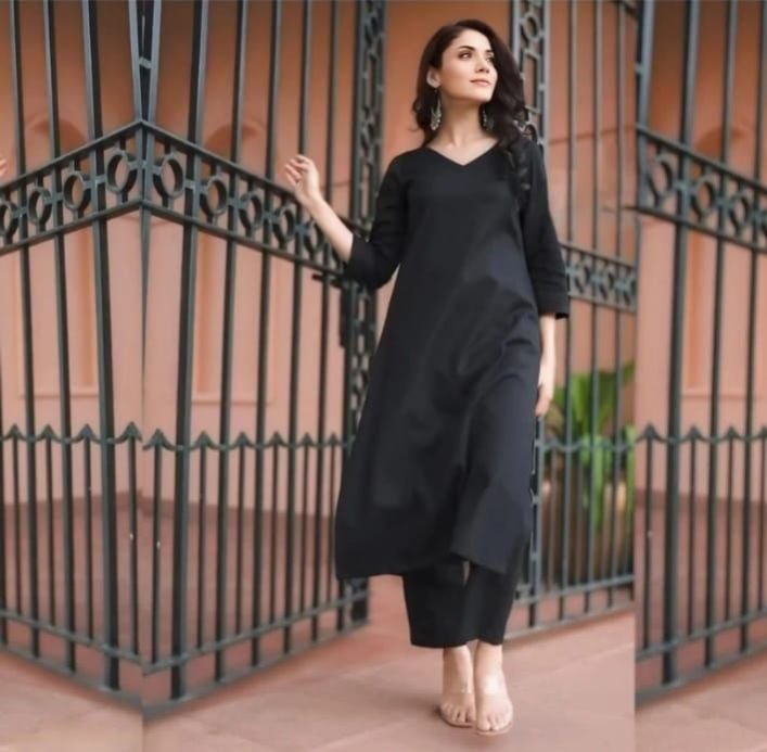 Regular Ladies Cotton Black Kurti Palazzo Set