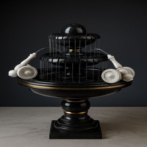 Black & Gold Ball Garden Fountain.