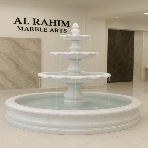 Classic Tiered White Marble Outdoor Fountain