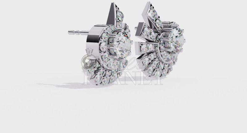 10K White Gold Burst Flower Diamond Stud Earings