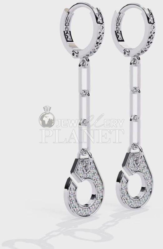 10k White Gold Cufflink Design Drop Earrings