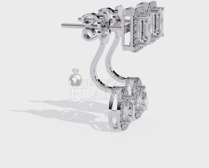 10k White Gold Curved Shape Diamond Drop Earrings