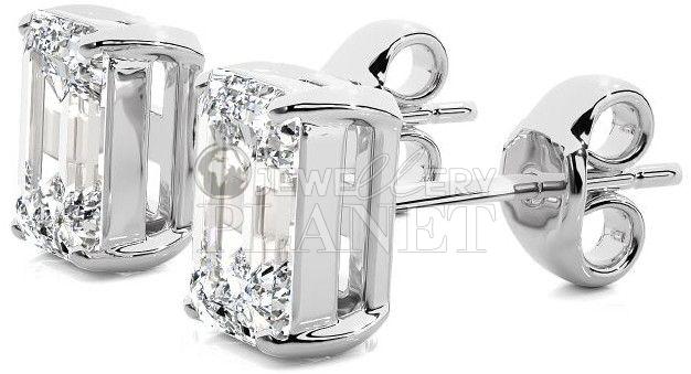 10K White Gold Emerald Cut Diamond Stud Earrings