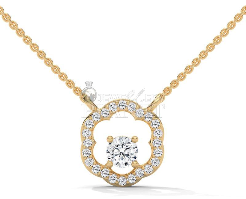14K Gold Diamond Flower Halo Pendant