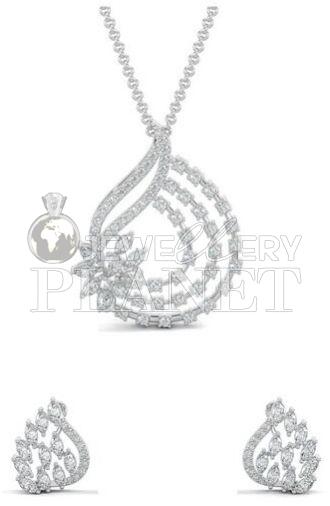 10K White Gold Serenity Leaf Diamond Pendant Set