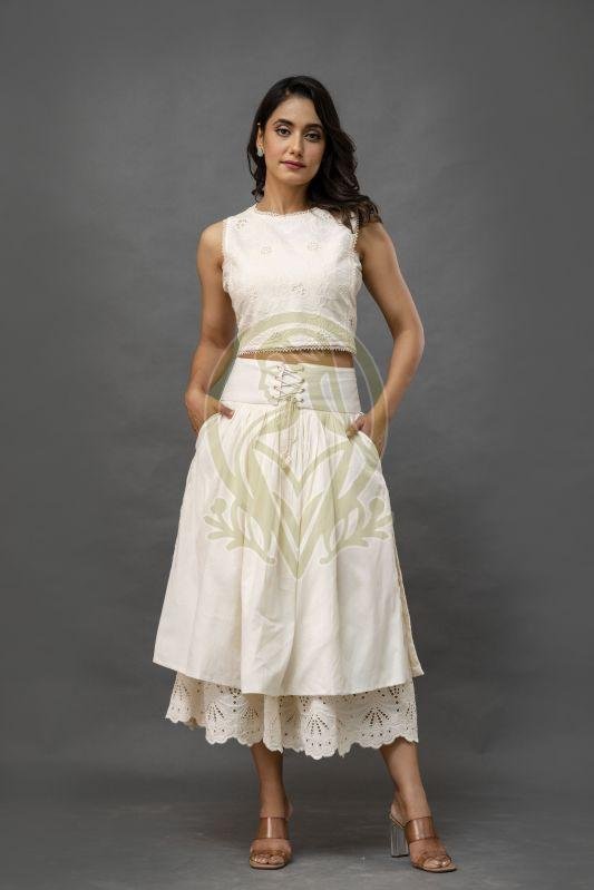 D5 Pearl Bloom Layered Ensemble Flared Skirt & Crop Top