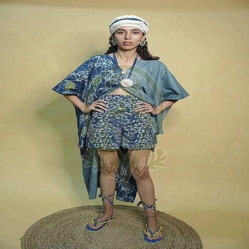 Ladies Blue Cotton Western Co-Ord Set