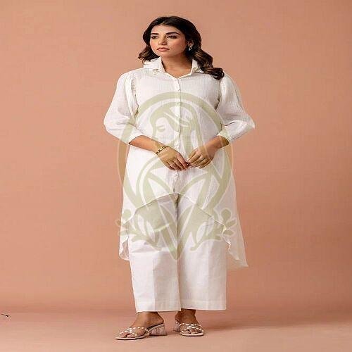 Ladies White Cotton Crush Western Co-Ord Set