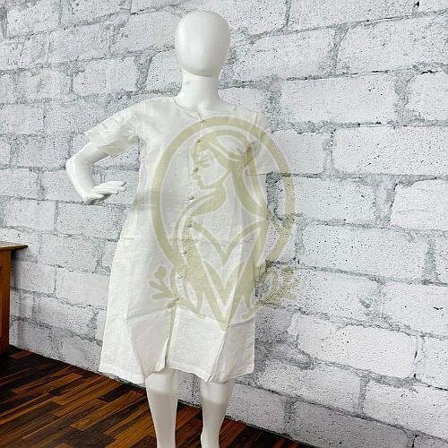 Ladies White Linen A Line Western Dress