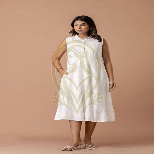 Ladies White Linen One Piece Dress