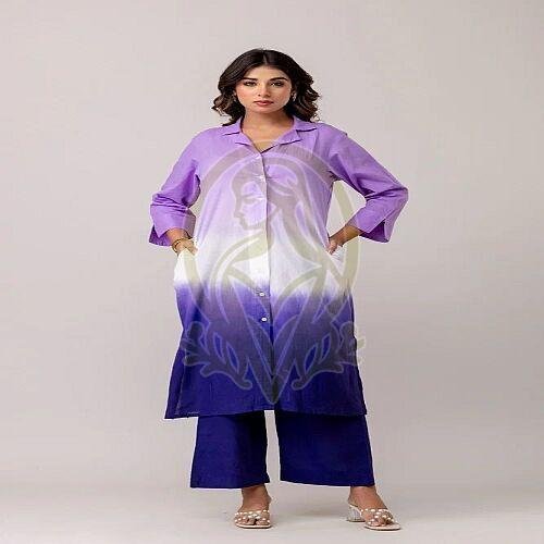 Purple and Blue Cotton Women Co Ord Set