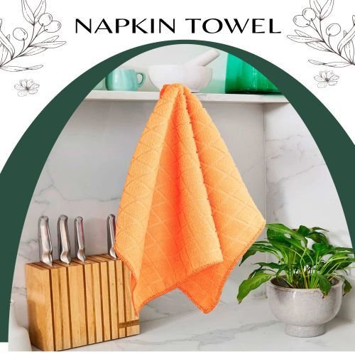Highly Absorbent Orange Checker Pattern Kitchen Towel