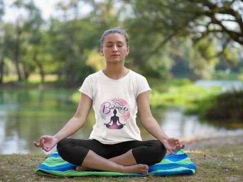 Cotton Breathe Balance Yoga Printed Girls T Shirt