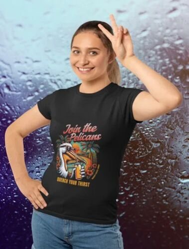 Cotton Join the Pelicans Black Tropical Summer Girls T Shirt