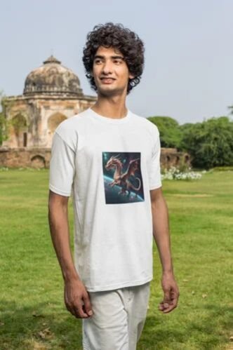 Cotton Spaceborn Dragon Flight Mens Printed T Shirt