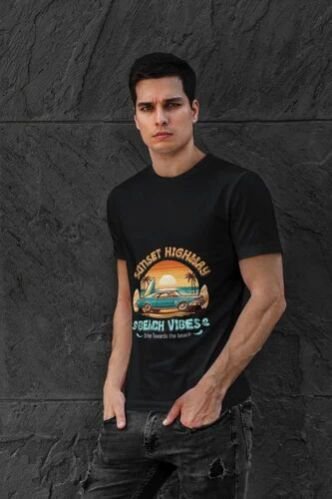 Cotton Sunset Highway Beach Vibes Graphic Men&AMP;rsquo;s T-Shirt