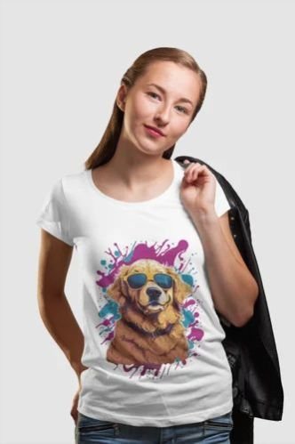 Polyester Cool Golden Splash Graphic Girls Printed T Shirt