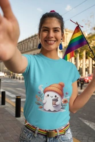 Polyester Cozy Ghost Latte Graphic Girls T Shirt