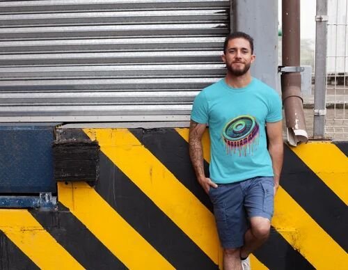 Polyester Neon Drip Vinyl Record Graphic Mens T Shirt Polyester Neon Drip Vinyl Record Graphic Mens T Shirt