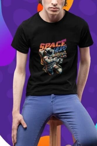 Polyester Space Hero Graphic Mens Printed T Shirt