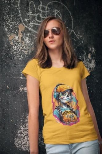 Polyester Urban Calavera Dia De Los Muertos Graphic Girls Printed T Shirt