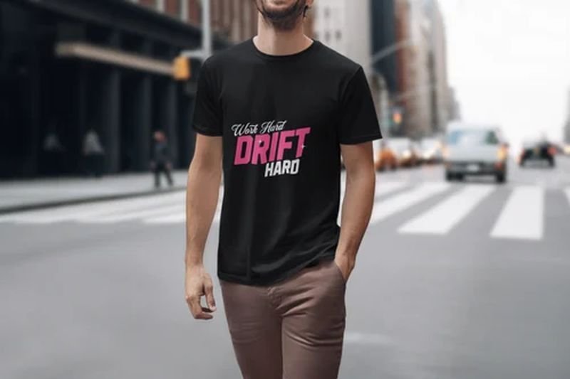 Polyester Work Hard Drift Hard Mens Printed T Shirt