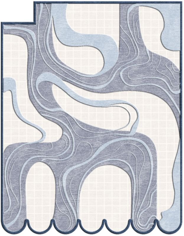 White Blue Hand Tufted Woolen Rug