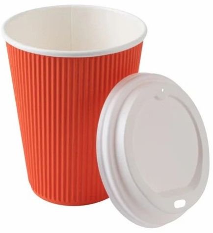 9oz Orange Ripple Wall Paper Cups with Lids