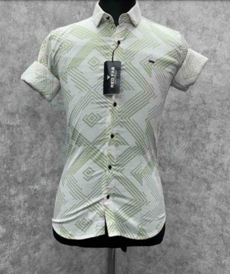 Mens Green White Abstract Print Shirt