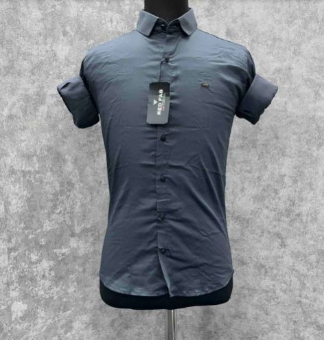 Plain Blue Cotton Blend Slim Fit Shirt