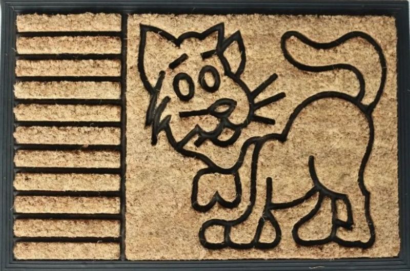 Eco Friendly Cat Design Coir Door Mat with Rubber Backing