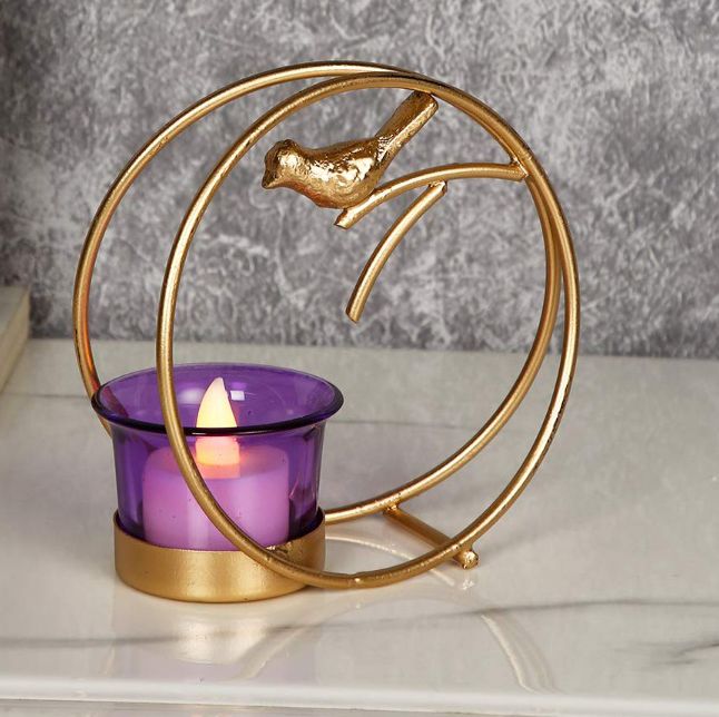 MTD12 Golden Iron Bird Tealight Candle Holder