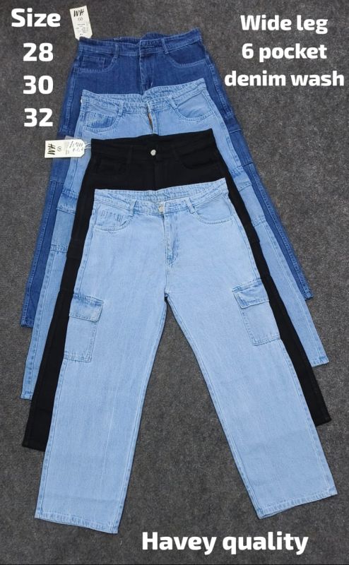 Unisex 6 Pocket Wide Leg Denim Jeans