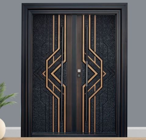 2050X1500 Mm Black and Brown Steel Entrance Door