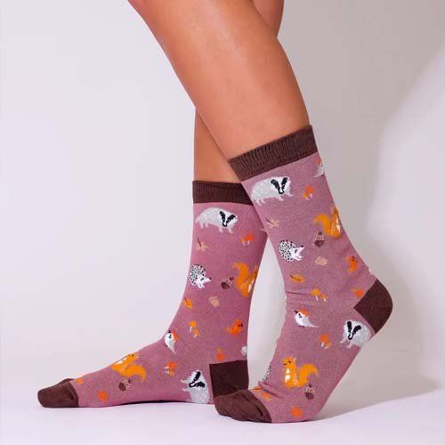 Soft & Eco-Friendly Women\'s Bamboo Socks with Woodland Animal Print