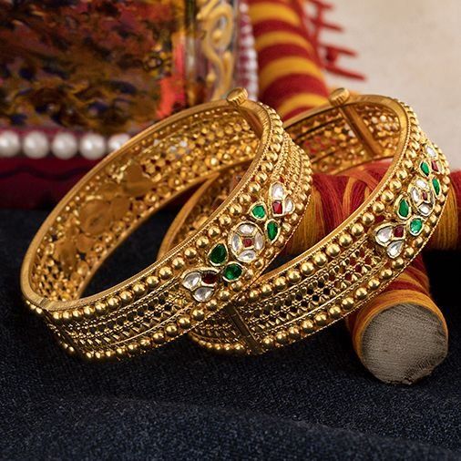 Traditional Gold Plated Kundan Meenakari Bangles Set OF 2 Pcs